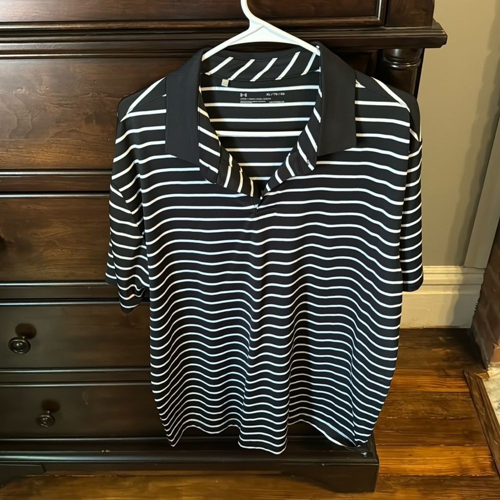 Black and white striped polo